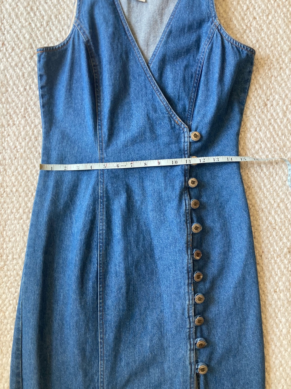 Vintage Americana 100% Cotton Blue Denim Button-Front Midi Dress - Picture 8 of 10